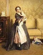 Gustave Leonard de Jonghe Jeune mere et ses enfants dans un salon painting